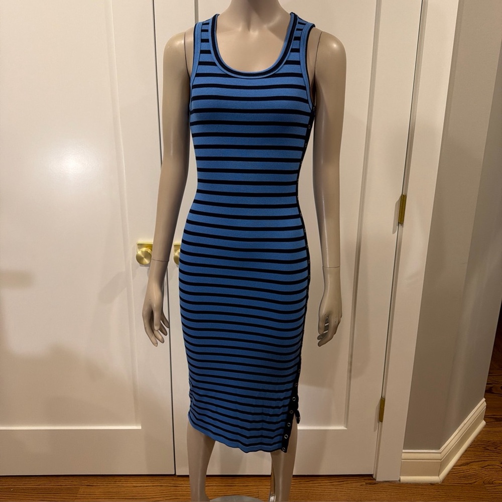 Sundry Blue and Navy Striped Bodycon Midi Dress XS